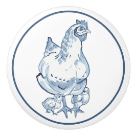 Farmhouse Blue & White Chicken Hen Chicken Delft Keramische Knop