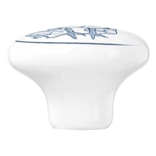 Farmhouse Blue & White Chicken Hen Chicken Delft Keramische Knop (Zijkant)