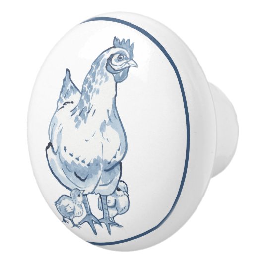Farmhouse Blue & White Chicken Hen Chicken Delft Keramische Knop (Rechts)