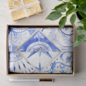 Farmhouse Blue White Diamond Tile Wood Decoupage 2 Tissuepapier (Geschenk)