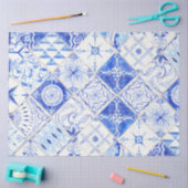 Farmhouse Blue White Diamond Tile Wood Decoupage 2 Tissuepapier (Craft)