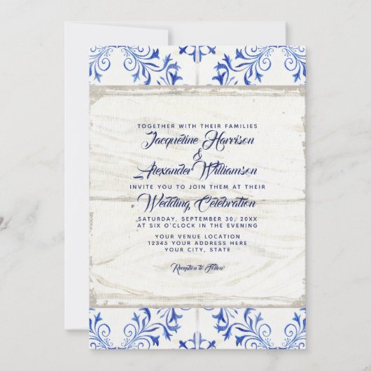 Farmhouse Boerderij Lapis Blue White Wood Tile Rus Kaart (Voorkant)