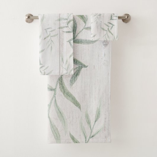 Farmhouse Botanische White Wood Rustige Bladeren Bad Handdoek (Insitu)