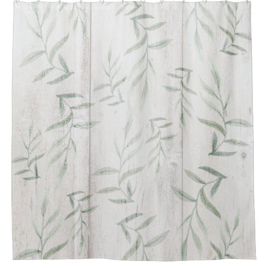 Farmhouse Botanische White Wood Rustige Bladeren Douchegordijn (Voorkant)