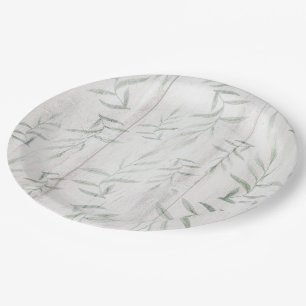 Farmhouse Botanische White Wood Rustige Bladeren Papieren Bordje