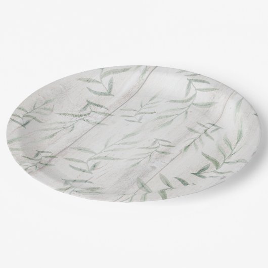 Farmhouse Botanische White Wood Rustige Bladeren Papieren Bordje (Gekanteld)