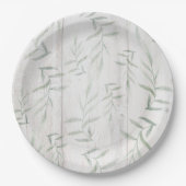 Farmhouse Botanische White Wood Rustige Bladeren Papieren Bordje (Voorkant)