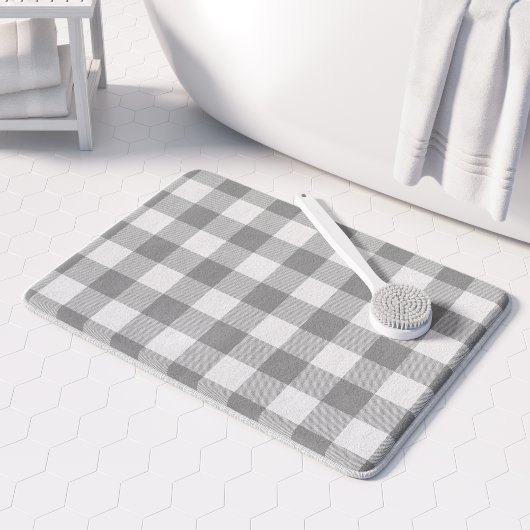 Farmhouse Buffalo Check Plaid Neutral Gray White Badmat
