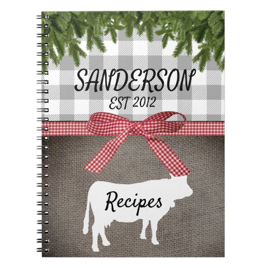 Farmhouse Buffalo Check Rustic Cow | Kerstmis Notitieboek (Voorkant)