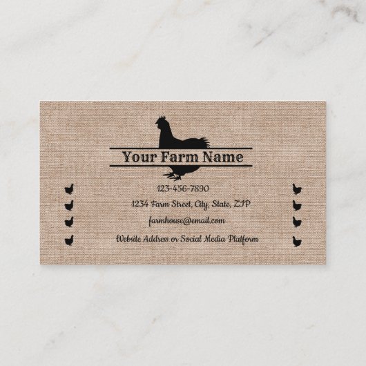 Farmhouse Burlap Chicken Split Monogram Egg Visitekaartje (Achterkant)