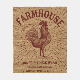 Farmhouse Burlap Print met Rooster Fleece Deken
