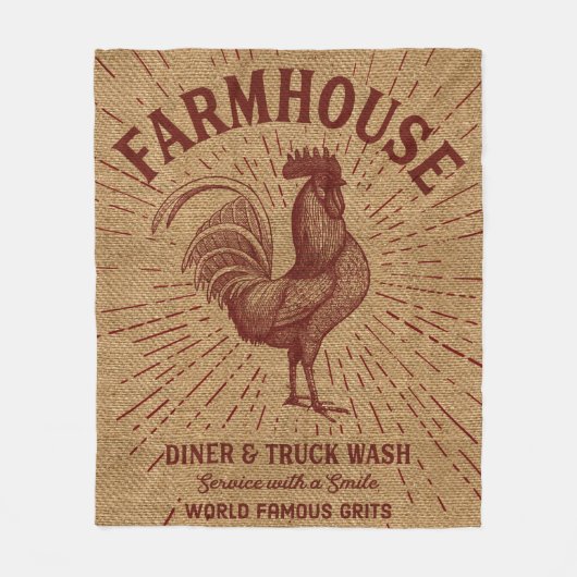 Farmhouse Burlap Print met Rooster Fleece Deken (Voorkant)