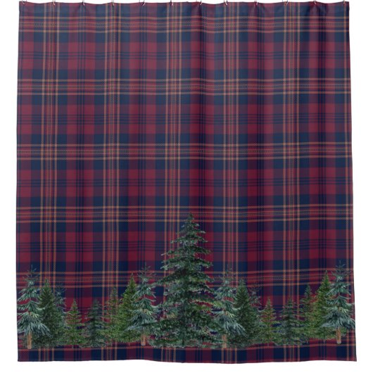 Farmhouse Cabin Forest Kerstmis Tartan Pset Douchegordijn (Voorkant)