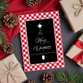 Farmhouse Chalkboard Red Plaid Merry Christmas Feestdagenkaart