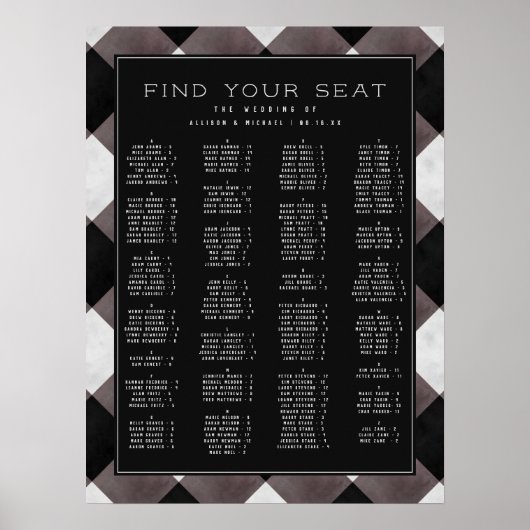 Farmhouse Check Alfabetical Weddenschap Seating Ch Poster (Voorkant)