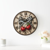 Farmhouse Cherry Rustic Buffalo Plaid Kitchen Grote Klok (Huis)