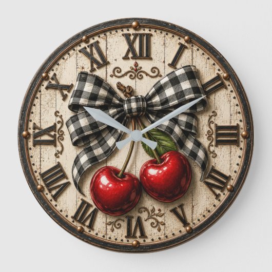 Farmhouse Cherry Rustic Buffalo Plaid Kitchen Grote Klok (Voorkant)