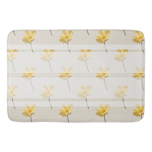 Farmhouse Chic Yellow Flowers & White Stripe Badmat (Voorkant)