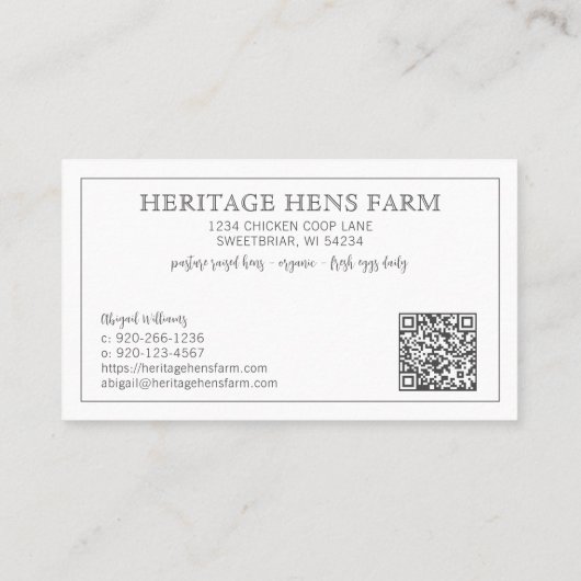 Farmhouse Chicken Eggs QR Code Visitekaartje (Achterkant)