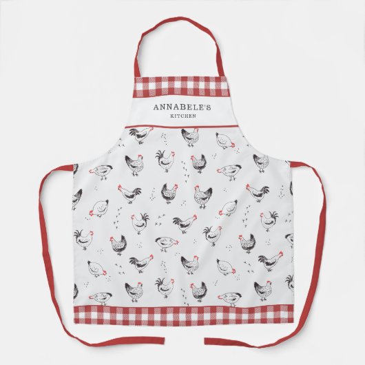 Farmhouse Chicken Pattern Red Check Monogram Schort (Voorkant)