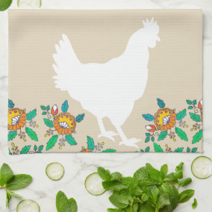 Farmhouse Chicken Silhouette & Country Flowers Theedoek