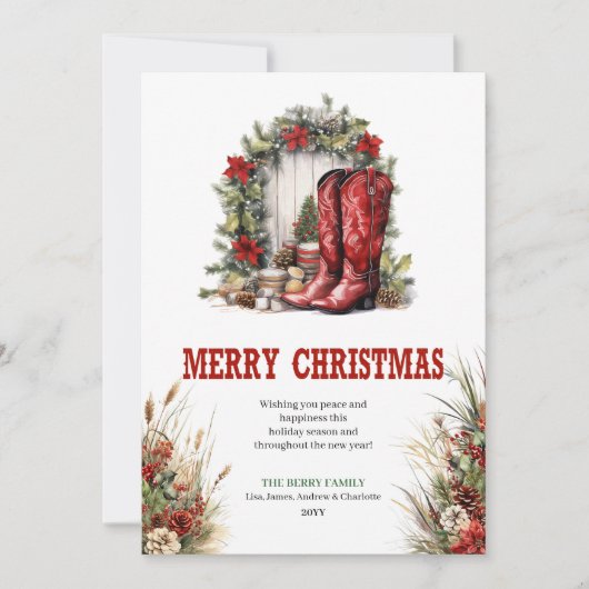 Farmhouse Christmas greeting card red green Feestdagenkaart (Voorkant)