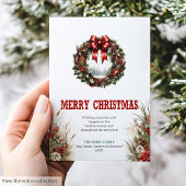 Farmhouse Christmas greeting card red green Feestdagenkaart