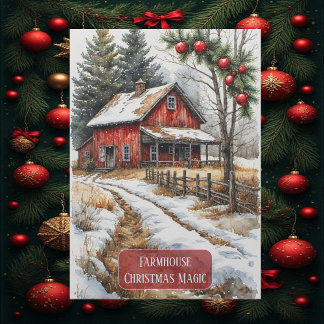 Farmhouse Christmas Magic Vintage Rustic Feestdagenkaart