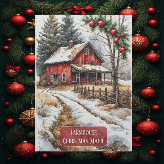 Farmhouse Christmas Magic Vintage Rustic  Feestdagenkaart
