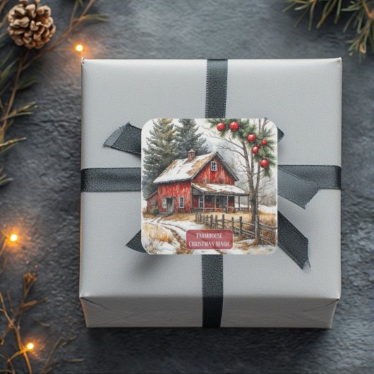 Farmhouse Christmas Magic Vintage Rustic  Vierkante Sticker