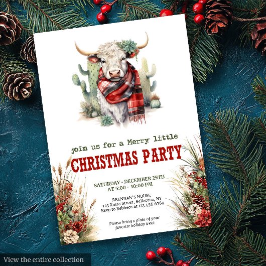 Farmhouse Christmas party printable red green Kaart