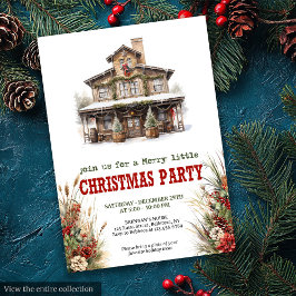 Farmhouse Christmas party printable red green  Kaart