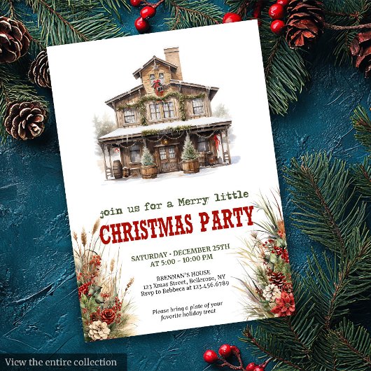 Farmhouse Christmas party printable red green  Kaart