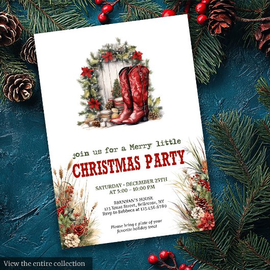 Farmhouse Christmas party red green invitation Kaart
