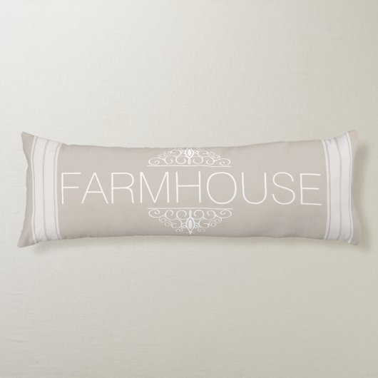 Farmhouse Classy Taupe & White Stripes Familienaam Lichaamskussen (Voorkant)