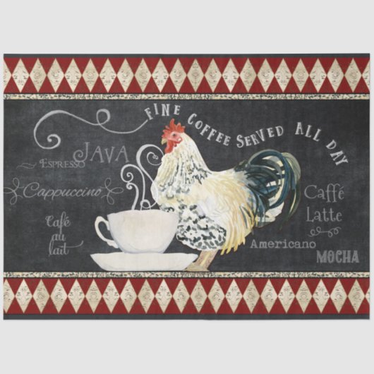 Farmhouse Coffee Kitchen Rooster Chalk Decoupage Tissuepapier (Voorkant)