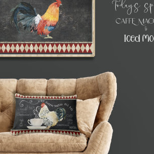Farmhouse Coffee Kitchen Rooster Chalk Red Black Kussen