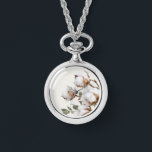 Farmhouse Cotton Botanical Necklace Horloge<br><div class="desc">A soft cotton botanical design gives this necklace a warm farmhouse aesthetic. Featuring delicate cotton blossoms in neutral tones, this piece blends rustic charm with timeless style. Perfect for everyday wear or as a thoughtful gift, the natural cotton artwork pairs beautifully with farmhouse, cottage, and country-inspired fashion. A subtle and...</div>