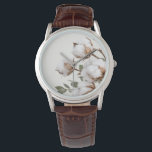Farmhouse Cotton Botanical Watch Neutral Rustic Horloge<br><div class="desc">A soft cotton botanical design gives this watch a warm farmhouse aesthetic. Featuring delicate cotton blossoms in neutral tones, this piece blends rustic charm with timeless style. Perfect for everyday wear or as a thoughtful gift, the natural cotton artwork pairs beautifully with farmhouse, cottage, and country-inspired fashion. A subtle and...</div>