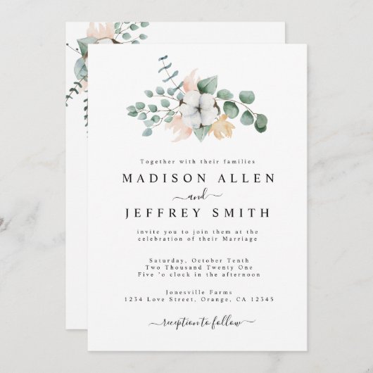 Farmhouse Cotton Eucalyptus Weddenschap Aankondiging (Voorkant / Achterkant)