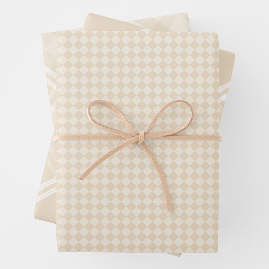 Farmhouse Country Chic Cream Plaid & Diamonds Inpakpapier Vel