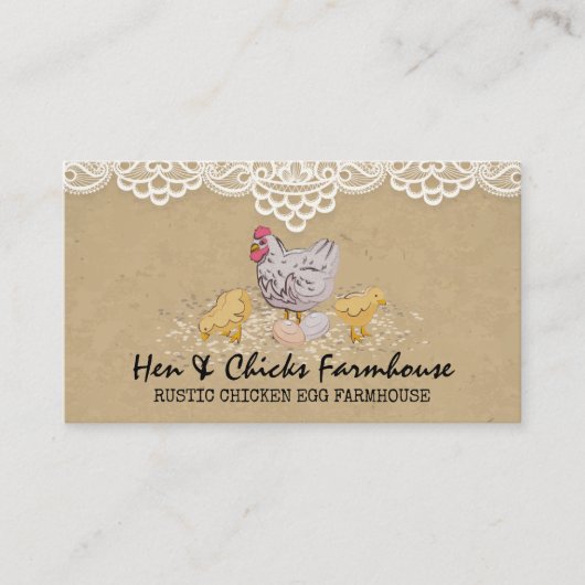 Farmhouse Craft Lace Rustic Chicks Hen Visitekaartje (Voorkant)