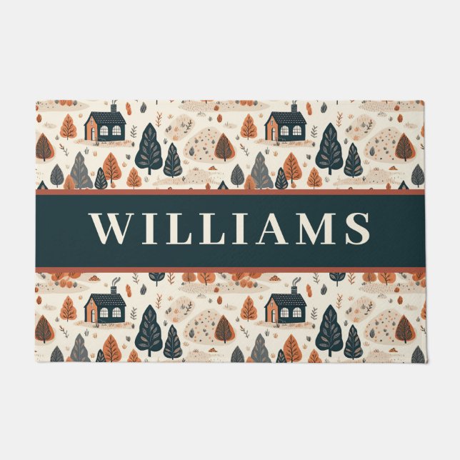 Farmhouse Fall verlaat familienaam Custom Deurmat (Voorkant)