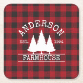 Farmhouse Familie Naam Rode Buffalo Plays Kartonnen Onderzetters (Voorkant)