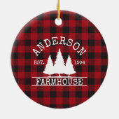 Farmhouse Familie Naam Rode Buffalo Plays Keramisch Ornament (Achterkant)