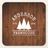Farmhouse Familie Naam Rustic Wood Forest Kartonnen Onderzetters (Voorkant)