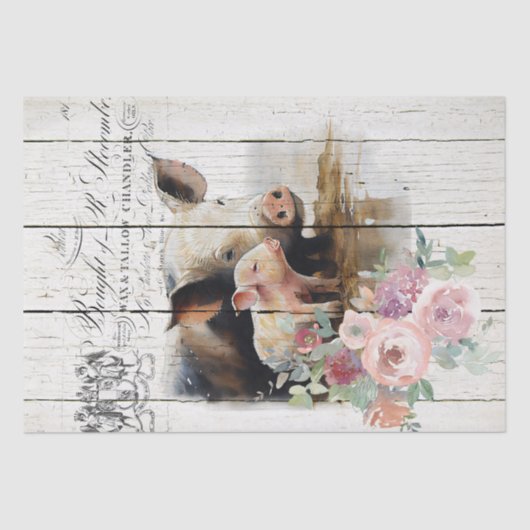 Farmhouse Floral Berkshire Pigs Tissuepapier (Voorkant)
