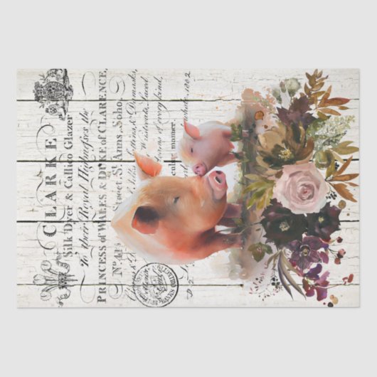 Farmhouse Floral Duroc Pigs Tissuepapier (Voorkant)