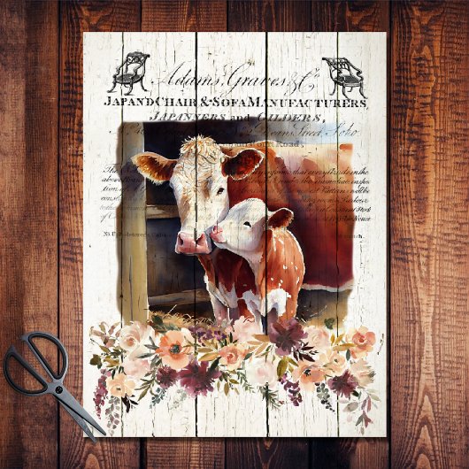 Farmhouse Floral Hereford Koeien Tissuepapier