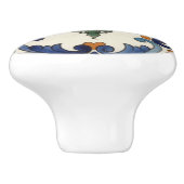 Farmhouse Folk Flower Mediterranean Blue Orange Keramische Knop (Zijkant)